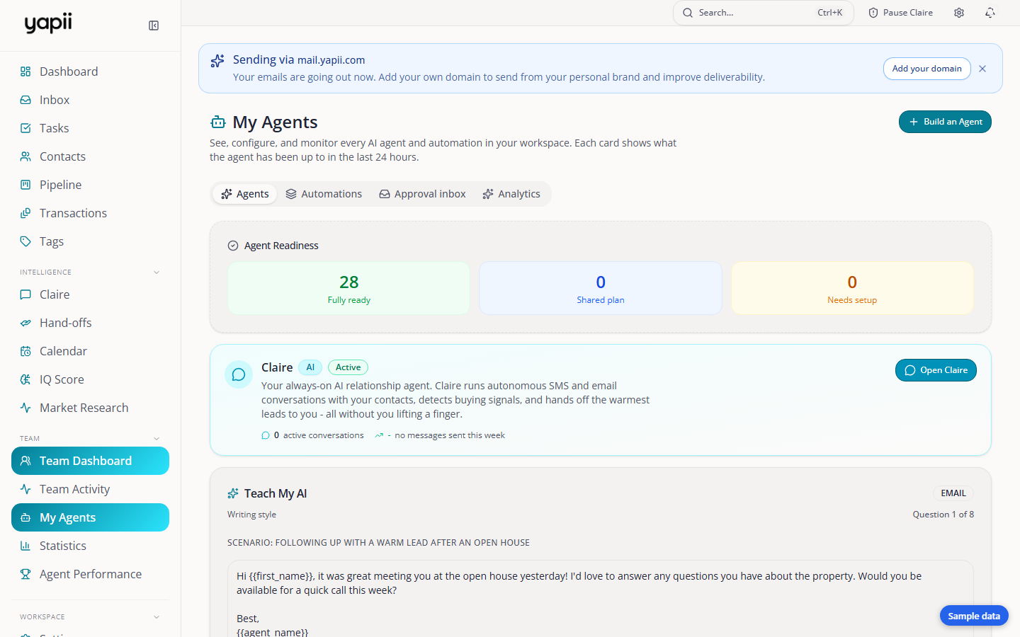 The My Agents page