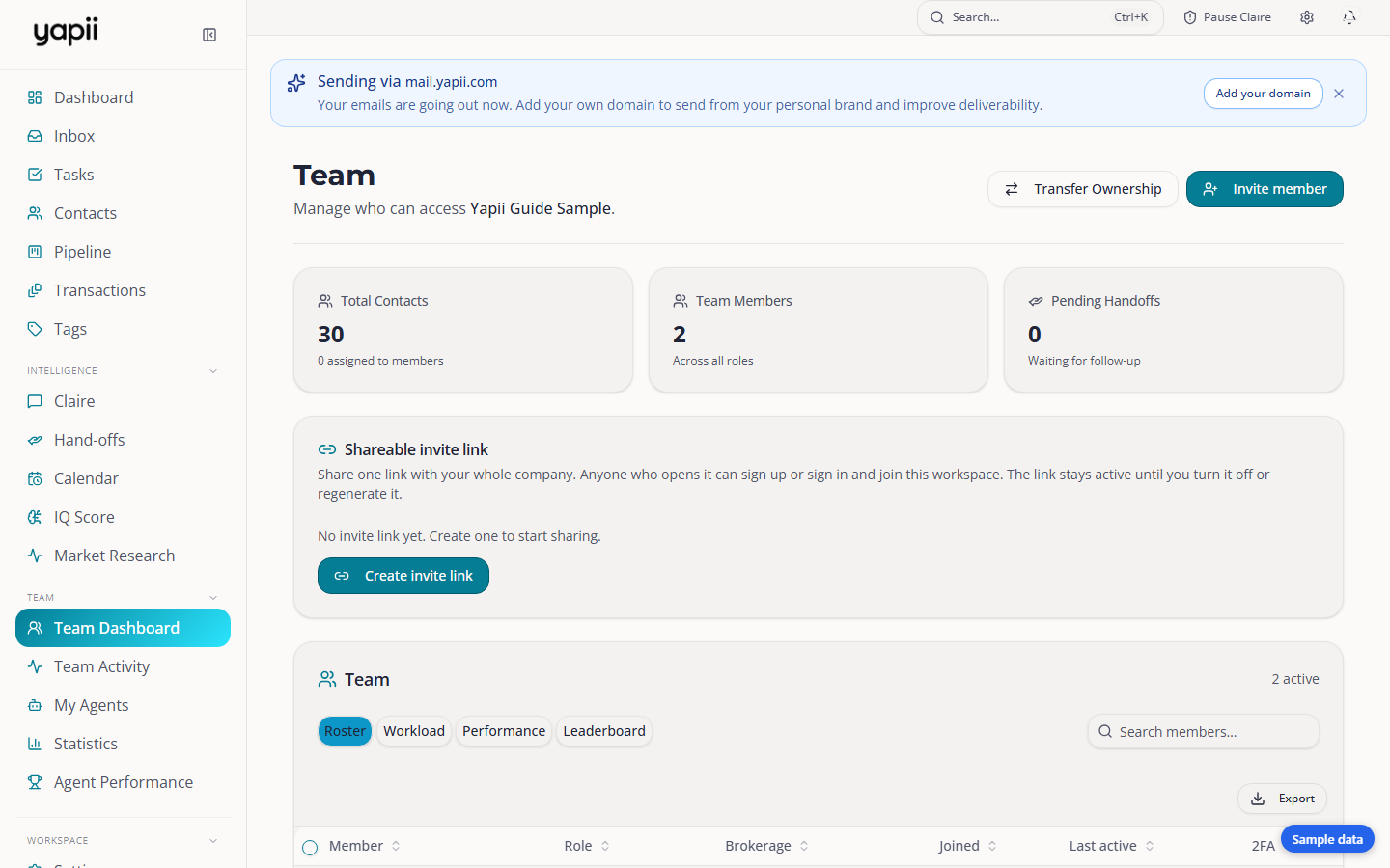 The Team page